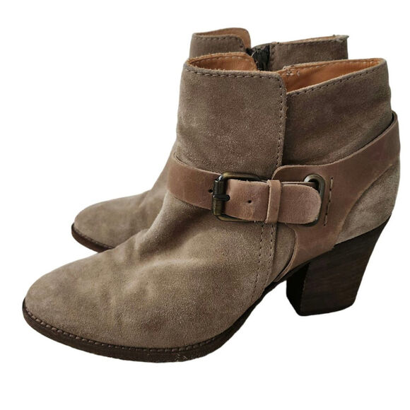 Aquatalia Taupe Suede Side-Zip Ankle Booties 7.5 Italy Heels - Picture 1 of 11